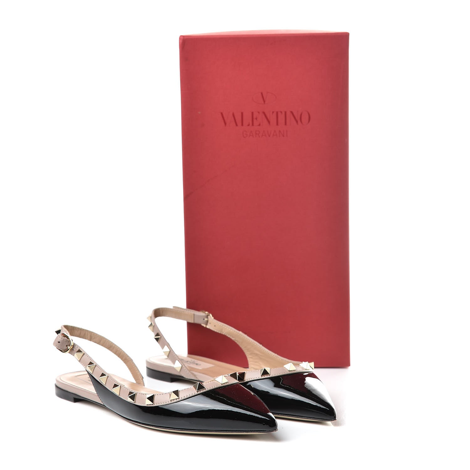 Valentino Garavani Patent Rockstud Slingback Flats 36 Black Poudre 9 of 9