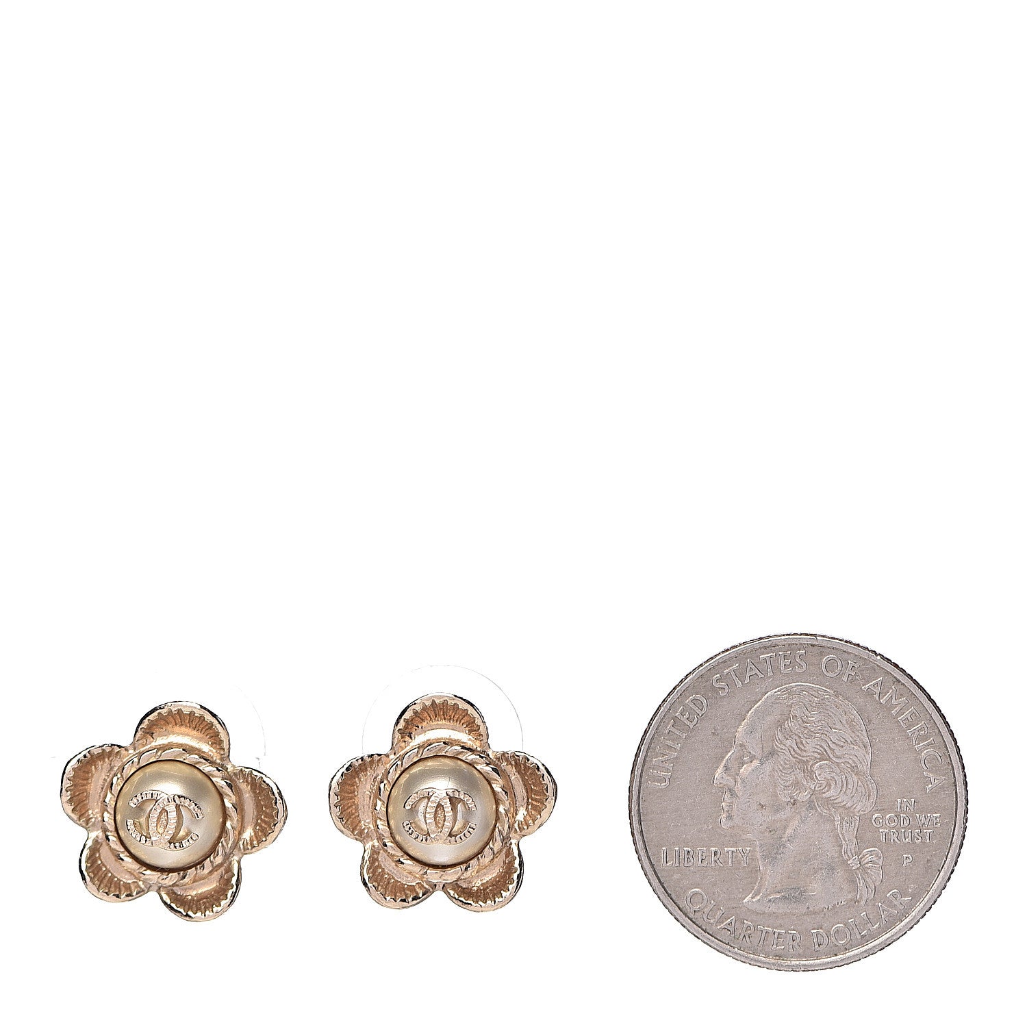 Chanel Pearl CC Flower Earrings Gold 2 of 5