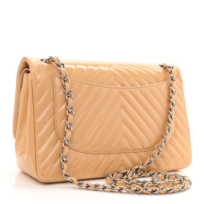 Chanel Patent Chevron Quilted Jumbo Double Flap Beige 3 of 13