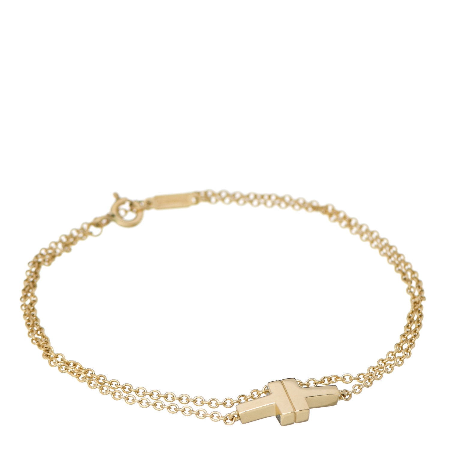 Tiffany 18K Yellow Gold T Double Chain Bracelet 1 of 4