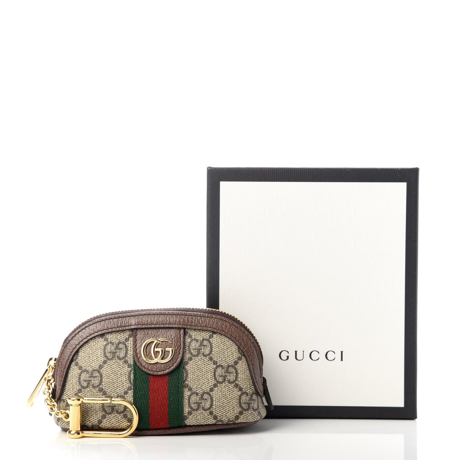 Gucci GG Supreme Monogram Web Ophidia Dome Key Pouch Beige New