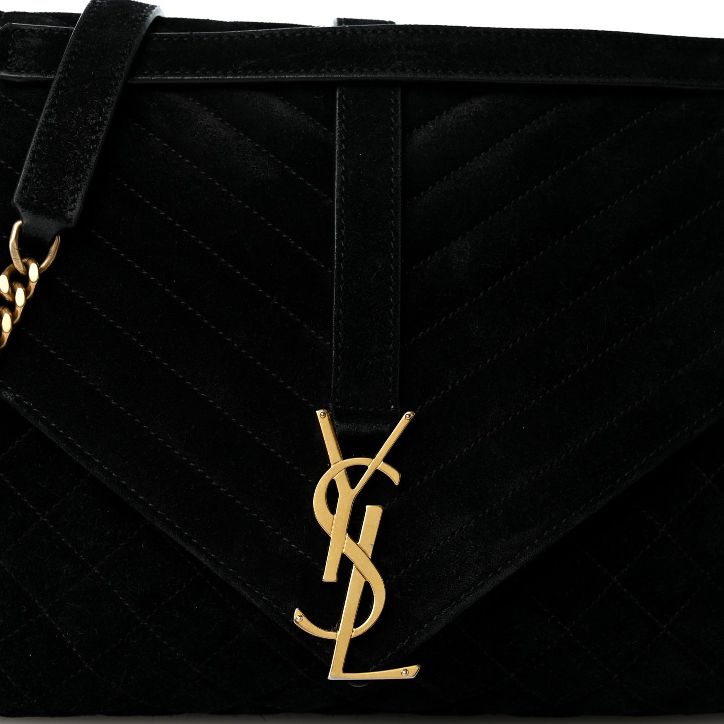 Suede Mixed Matelasse Triquilt Large Monogram Envelope Satchel Black