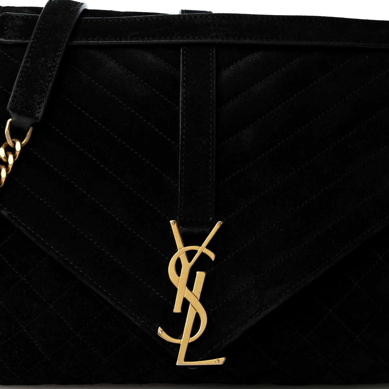 Saint Laurent Suede Mixed Matelasse Triquilt Large Monogram Envelope Satchel Black 7 of 9