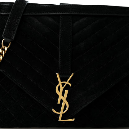 Saint Laurent Suede Mixed Matelasse Triquilt Large Monogram Envelope Satchel Black 7 of 9