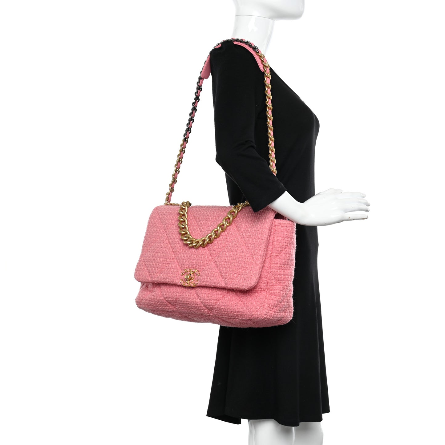 Tweed Quilted Maxi Chanel 19 Flap Pink