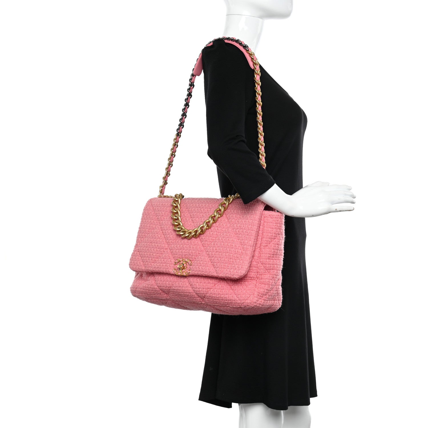 Chanel Tweed Quilted Maxi Chanel 19 Flap Pink 2 of 10