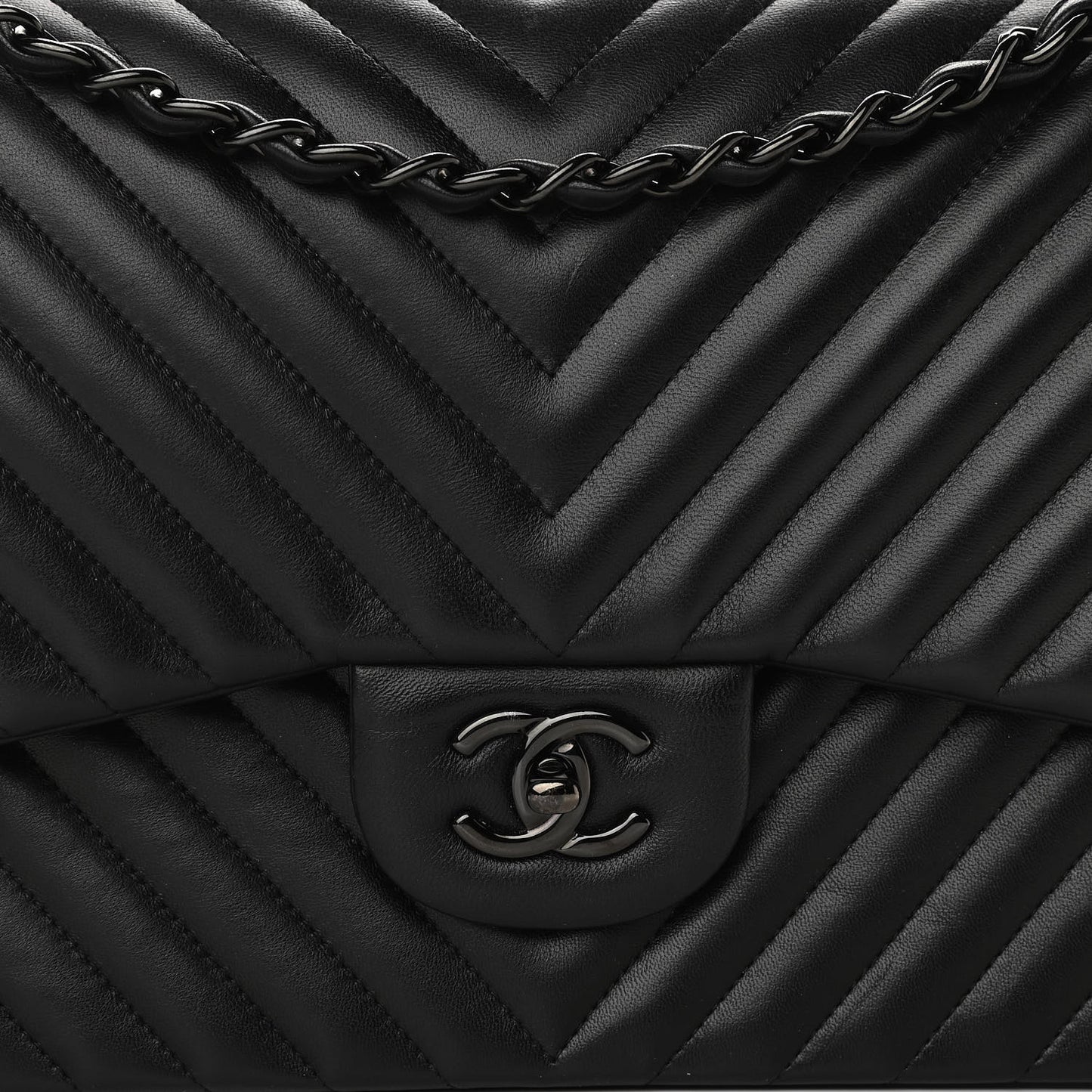 Lambskin Chevron Quilted Jumbo Double Flap So Black