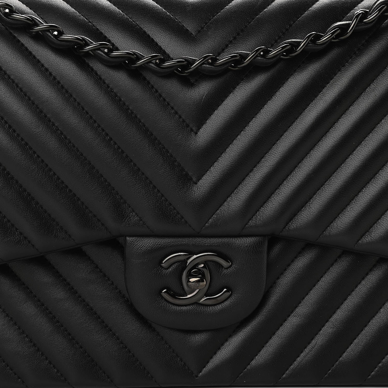 Chanel Lambskin Chevron Quilted Jumbo Double Flap So Black 8 of 11