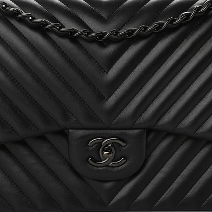 Chanel Lambskin Chevron Quilted Jumbo Double Flap So Black 8 of 11
