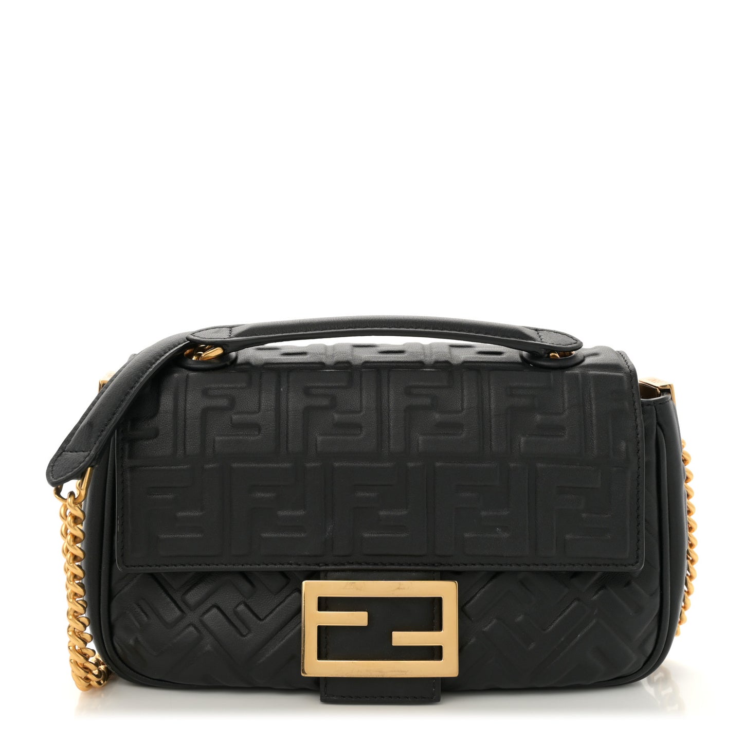 Nappa Small FF Embossed Mid Chain Baguette Black