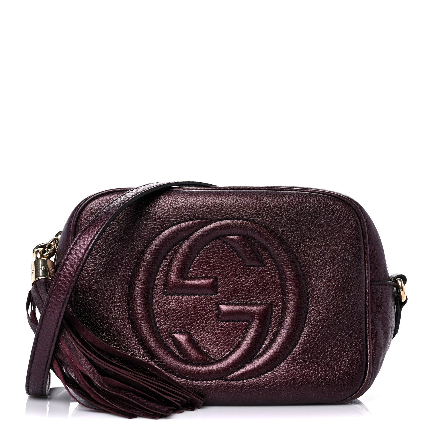 Gucci Metallic Pebbled Calfskin Small Soho Disco Bag Burgundy 1 of 17