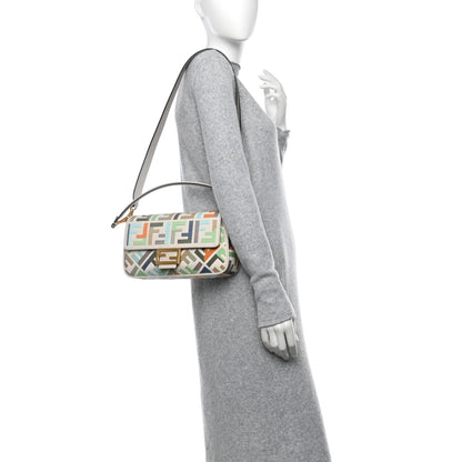 Fendi Canvas Vitello Seta FF Multicolor Embroidered Baguette Grezzo Multicolor Latte 2 of 10