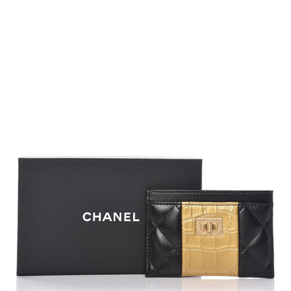 Chanel Lambskin Quilted Crocodile Embossed Reissue Card Holder Black Gold 9 of 9