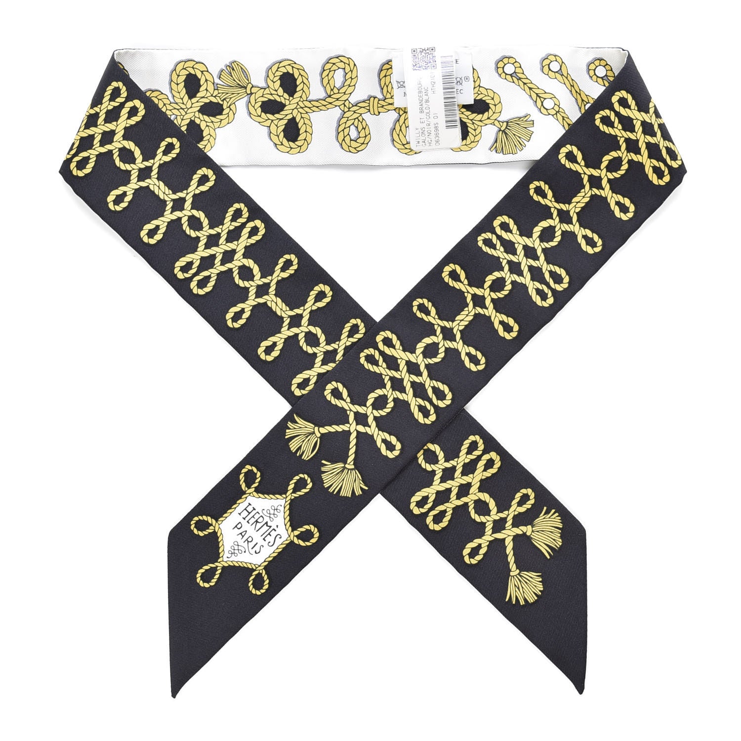 Hermes Silk Galons Et Brandebourg Twilly Black Gold White 1 of 4