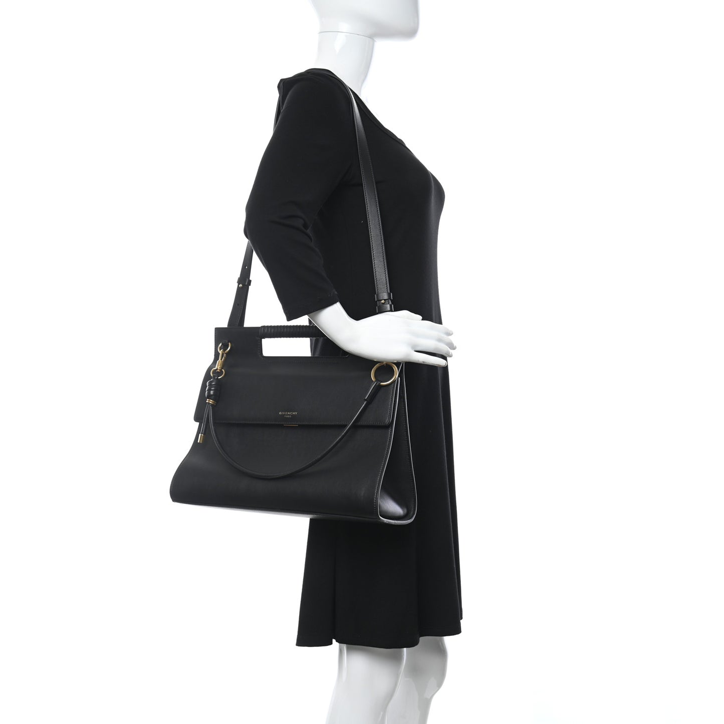 Calfskin Large Whip Top Handle Shoulder Bag Black
