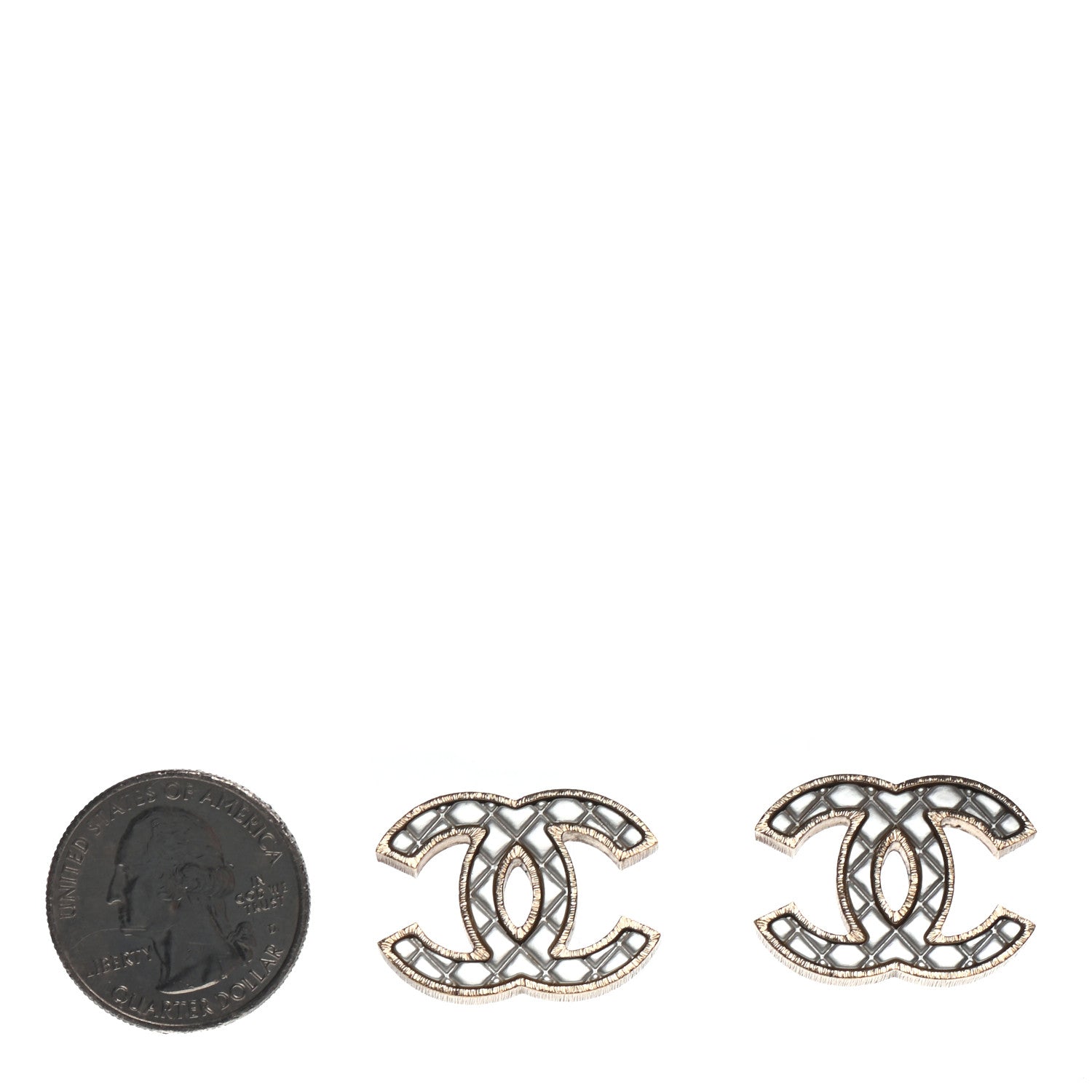 Chanel Metal Quilted CC Earrings Gold White 2 of 4
