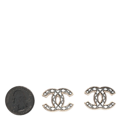 Chanel Metal Quilted CC Earrings Gold White 2 of 4