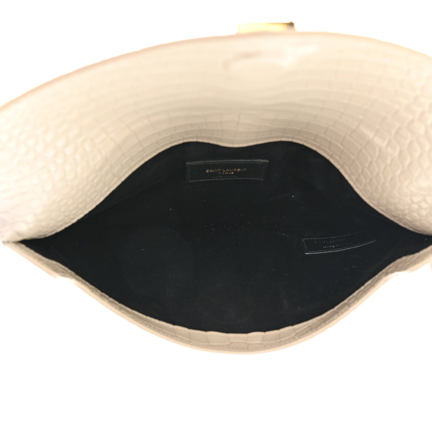 Calfskin Crocodile Embossed Uptown Monogram Pouch Crema Soft