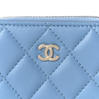 Chanel Lambskin Quilted Zip Around Coin Purse Wallet Light Blue 8 of 10