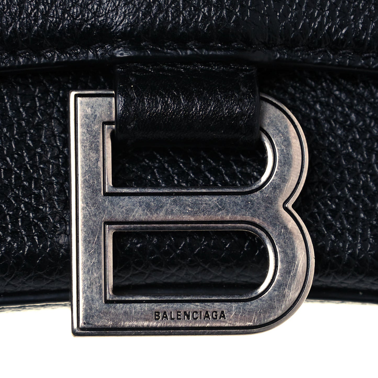 Grained Calfskin Hourglass Top Handle Bag XS Black