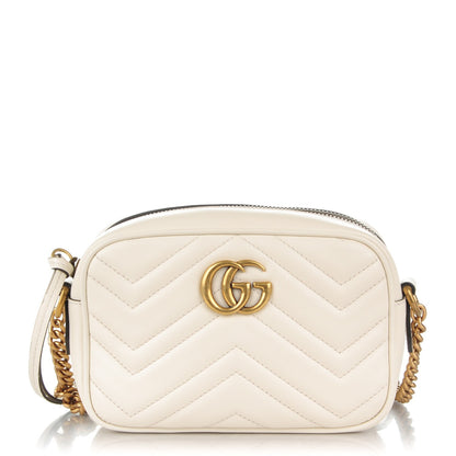 Gucci Calfskin Matelasse Mini GG Marmont Chain Shoulder Bag White 1 of 7