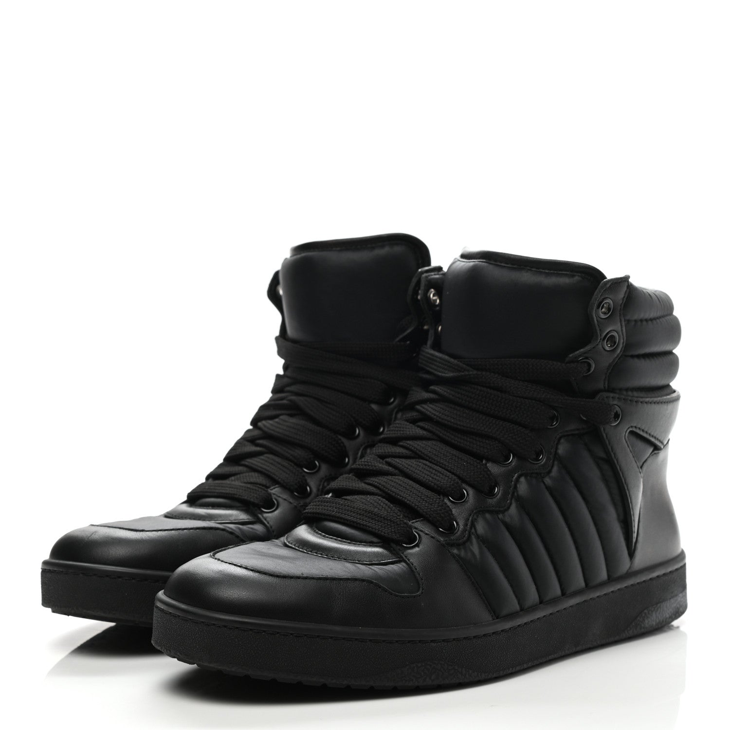 Gucci Nylon Calfskin Mens High Top Sneakers 8.5 Black 4 of 9