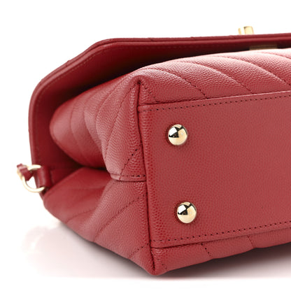 Chanel Caviar Chevron Quilted Mini Coco Handle Flap Red 16 of 19