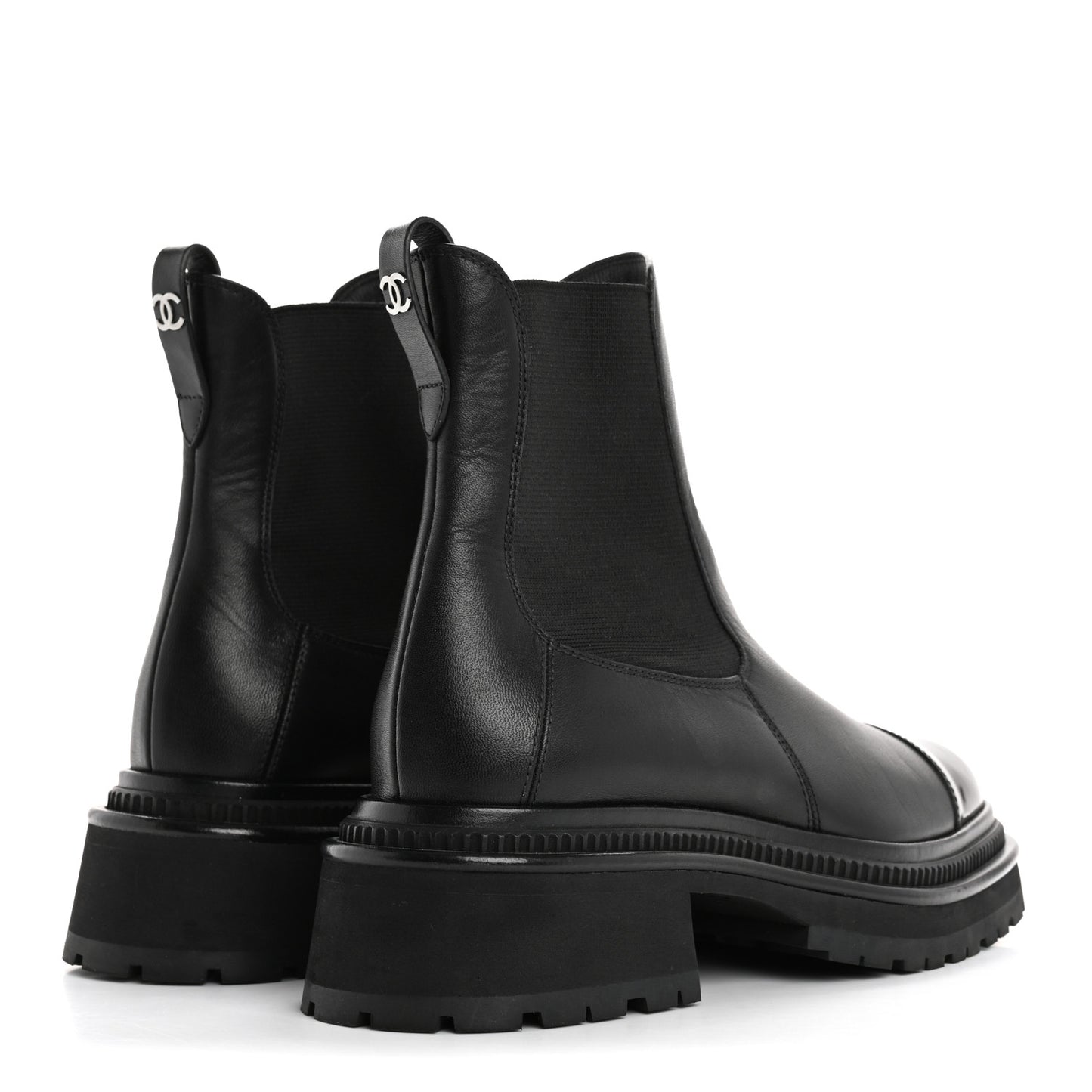 Calfskin Patent Cap Toe Ankle Boots 37 Black