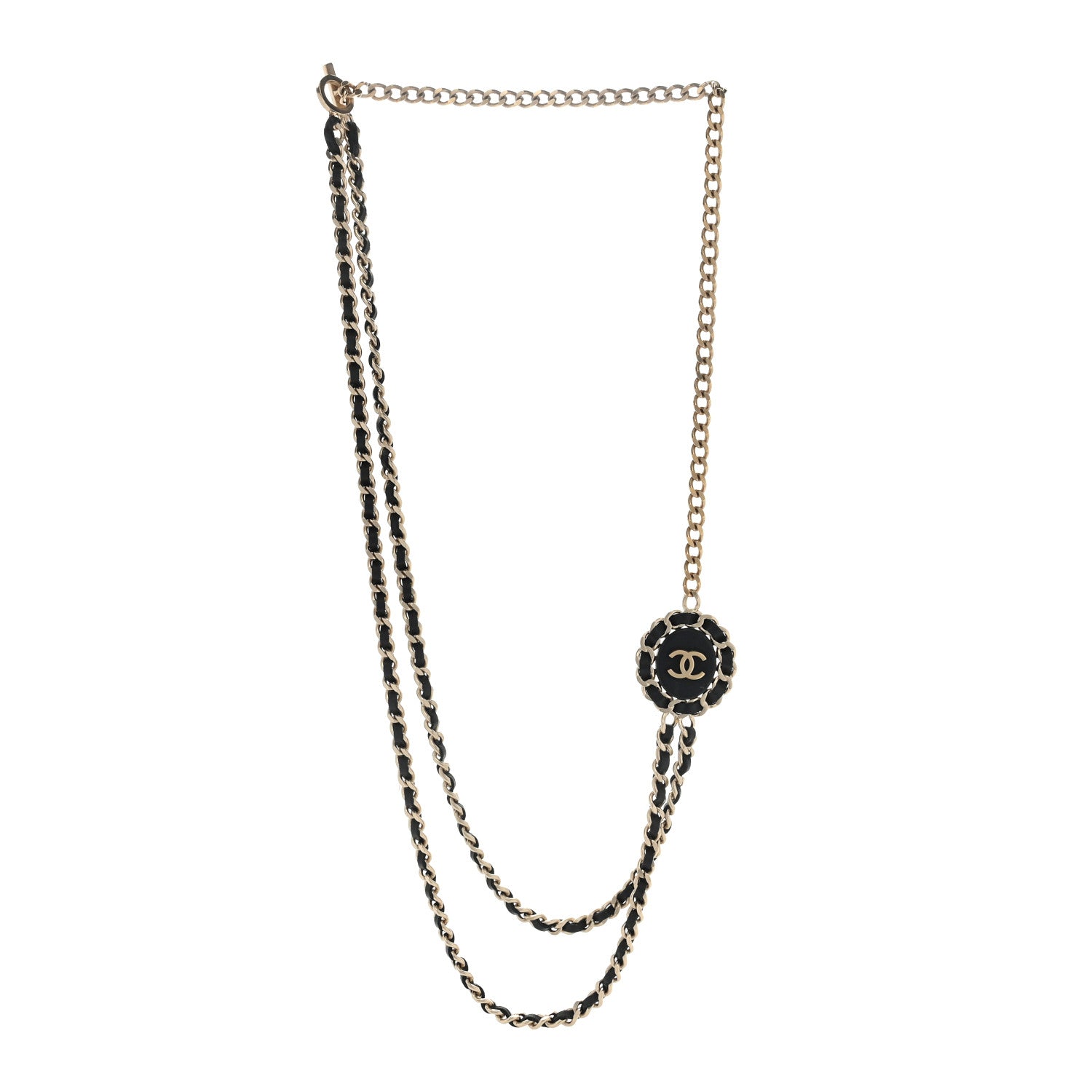 Chanel Lambskin CC Long Chain Necklace Black Gold 2 of 5