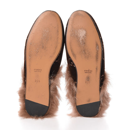 Gucci Velvet GG Monogram Fur Womens Princetown Slippers 35.5 Brown Black Natural 8 of 11