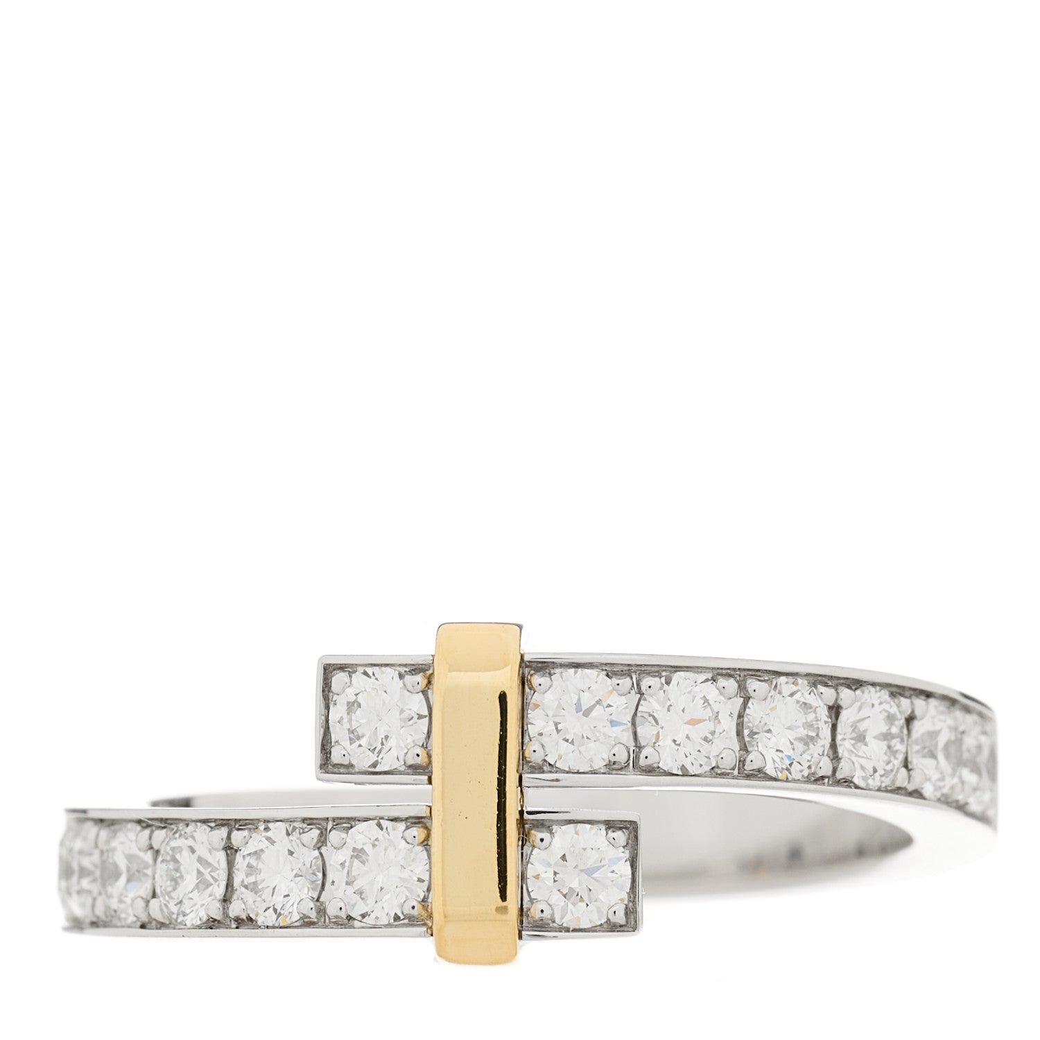 Tiffany 18K Yellow Gold Platinum Diamond Edge Bypass Ring 62 10 1 of 5