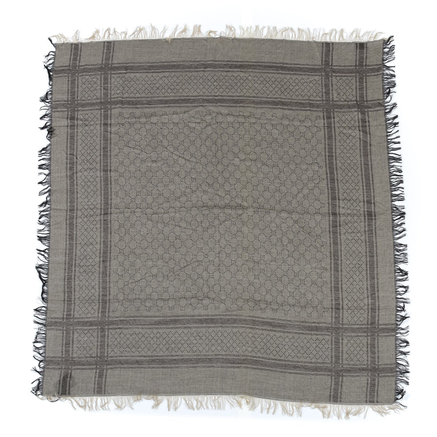 Wool Silk GG Monogram Diamante Plaid Surviee Shawl Beige Dark Brown