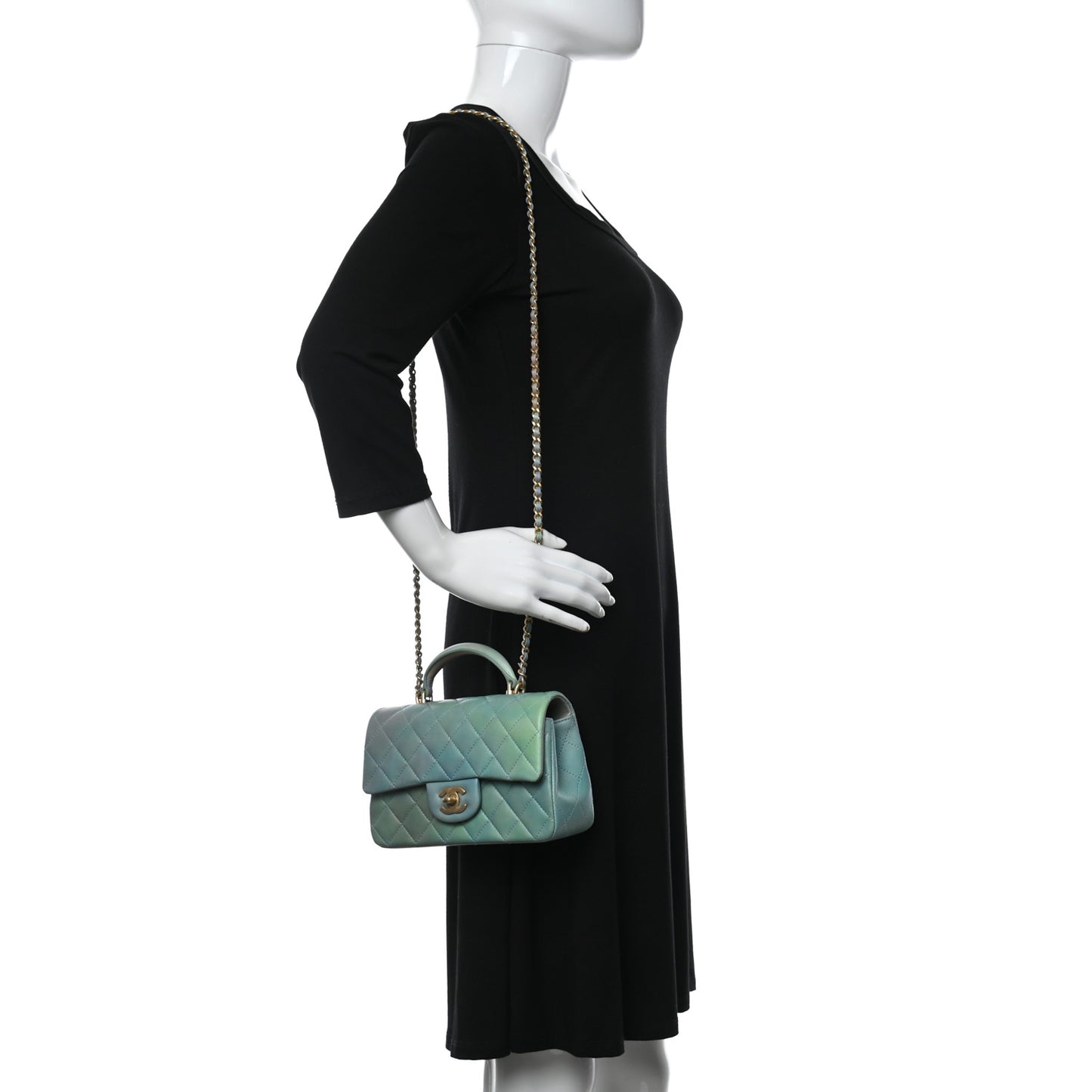 Lambskin Quilted Ombre Mini Top Handle Rectangular Flap Blue Green
