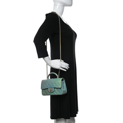 Chanel Lambskin Quilted Ombre Mini Top Handle Rectangular Flap Blue Green 2 of 9