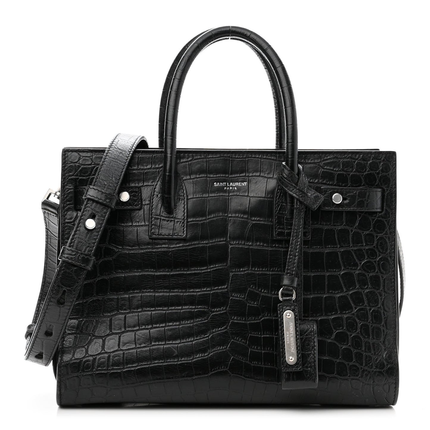 Calfskin Crocodile Embossed Baby Supple Sac De Jour Black