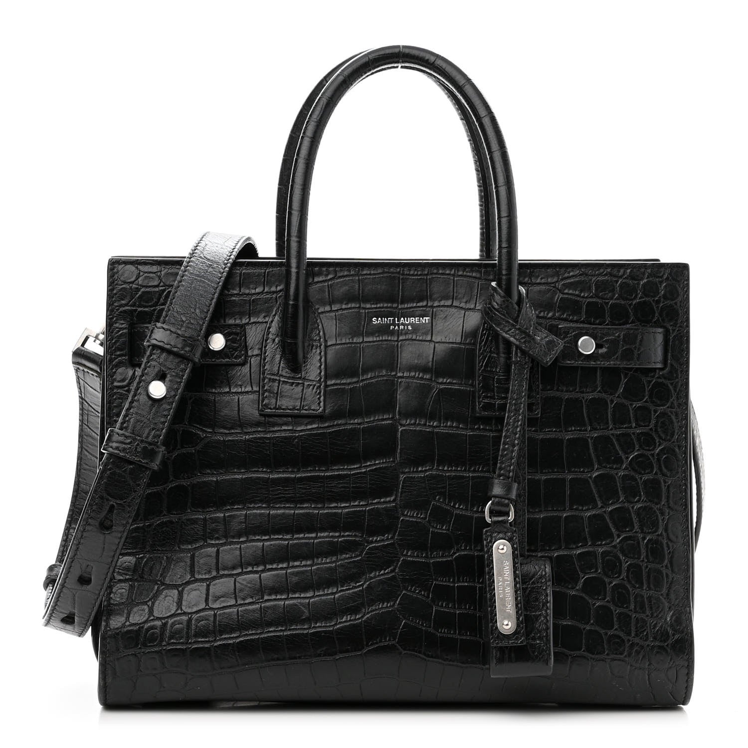 Saint Laurent Calfskin Crocodile Embossed Baby Supple Sac De Jour Black 1 of 10