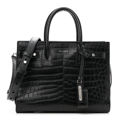 Saint Laurent Calfskin Crocodile Embossed Baby Supple Sac De Jour Black 1 of 10