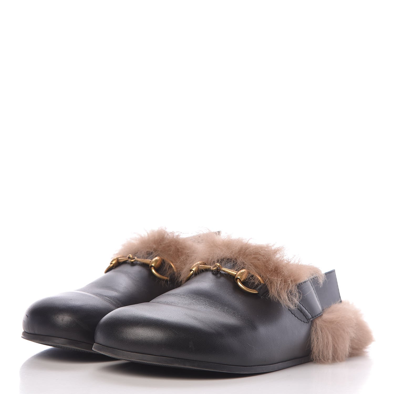 Gucci Calfskin Fur Mens Horsebit River Slingback Slippers 8 Black 3 of 11