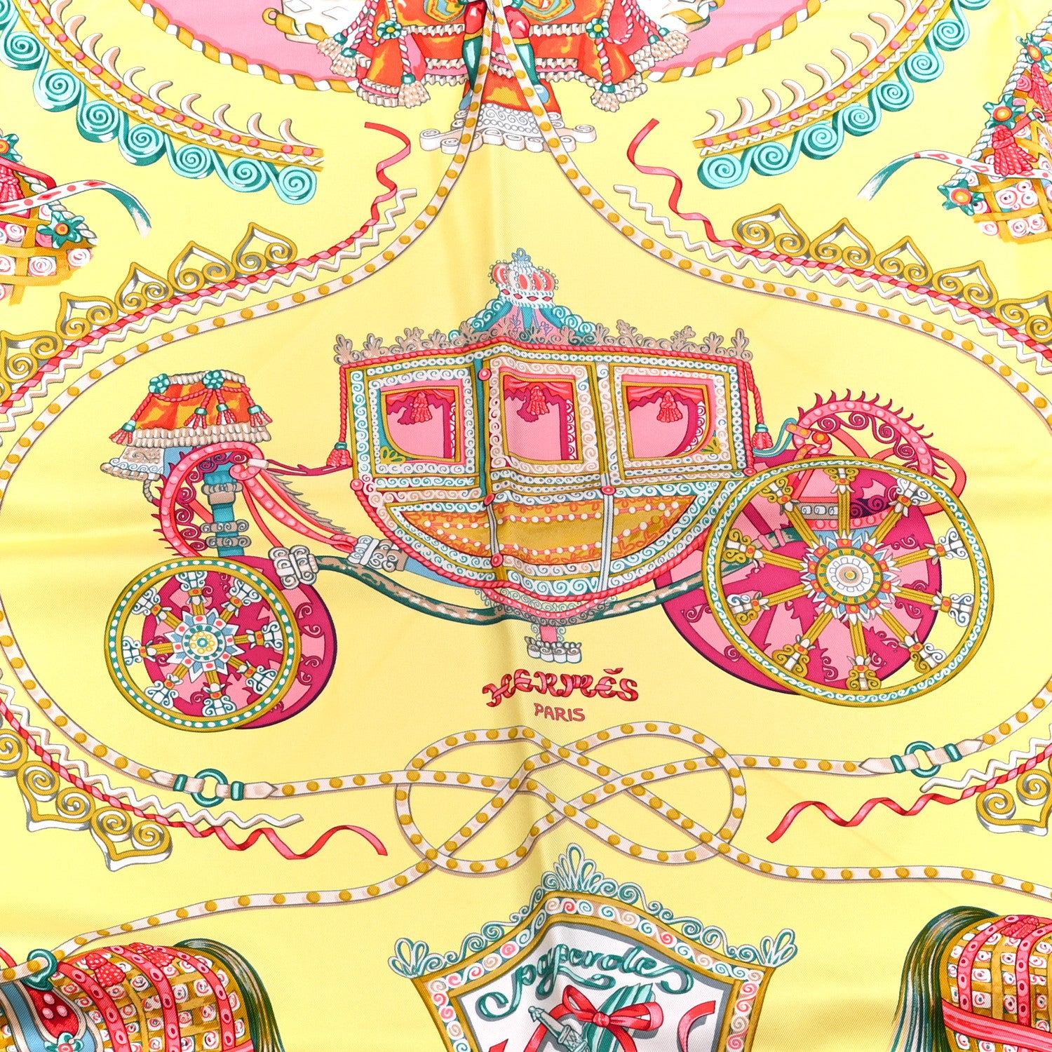 Hermes Silk Paperoles Scarf 90 Jaune Soufre Vert D Eau Rose 6 of 6