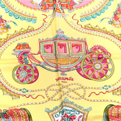 Hermes Silk Paperoles Scarf 90 Jaune Soufre Vert D Eau Rose 6 of 6