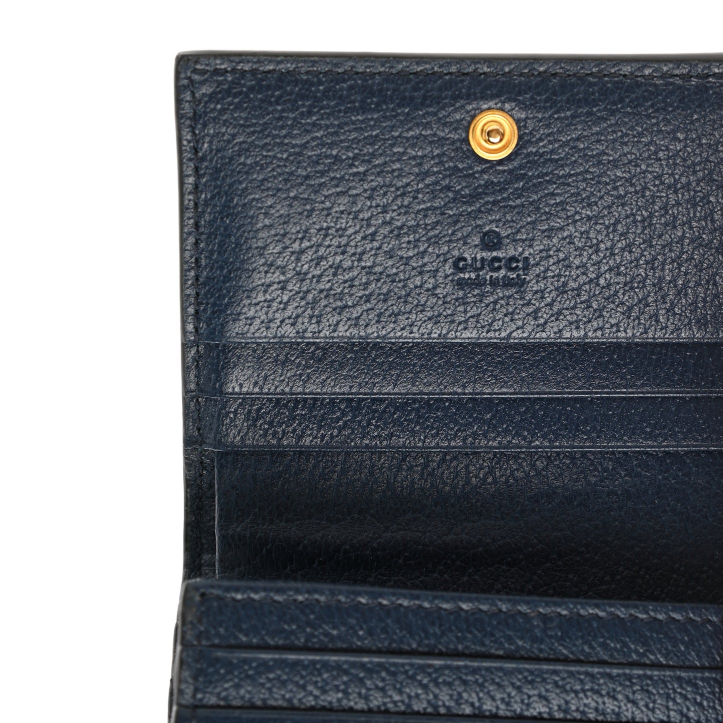 Textured Calfskin Web Ophidia Card Case Blue Agata