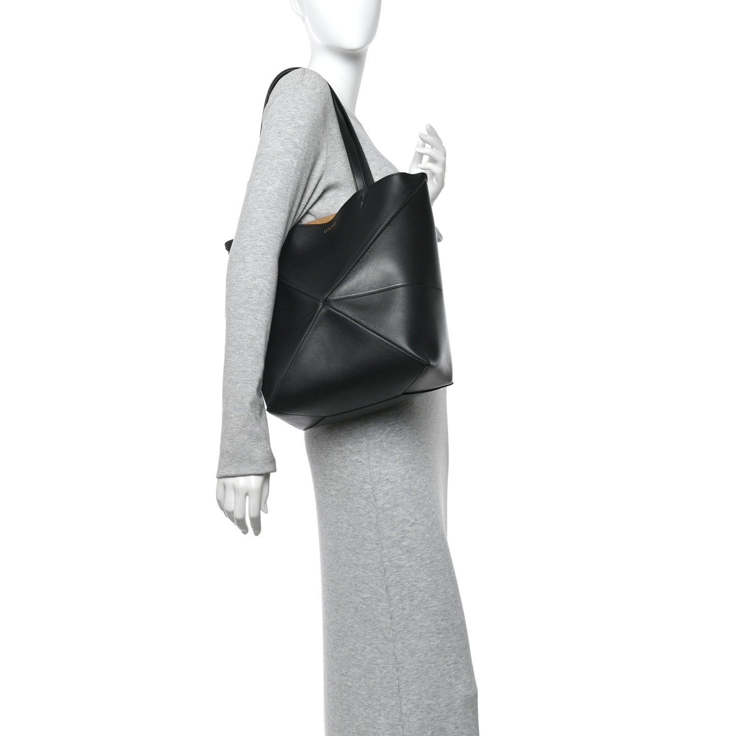 Loewe Shiny Calfskin Medium Puzzle Fold Tote Black 2 of 10