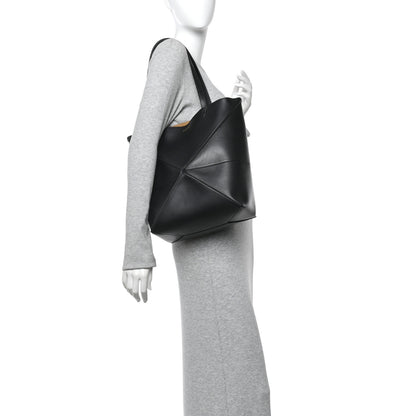 Loewe Shiny Calfskin Medium Puzzle Fold Tote Black 2 of 10