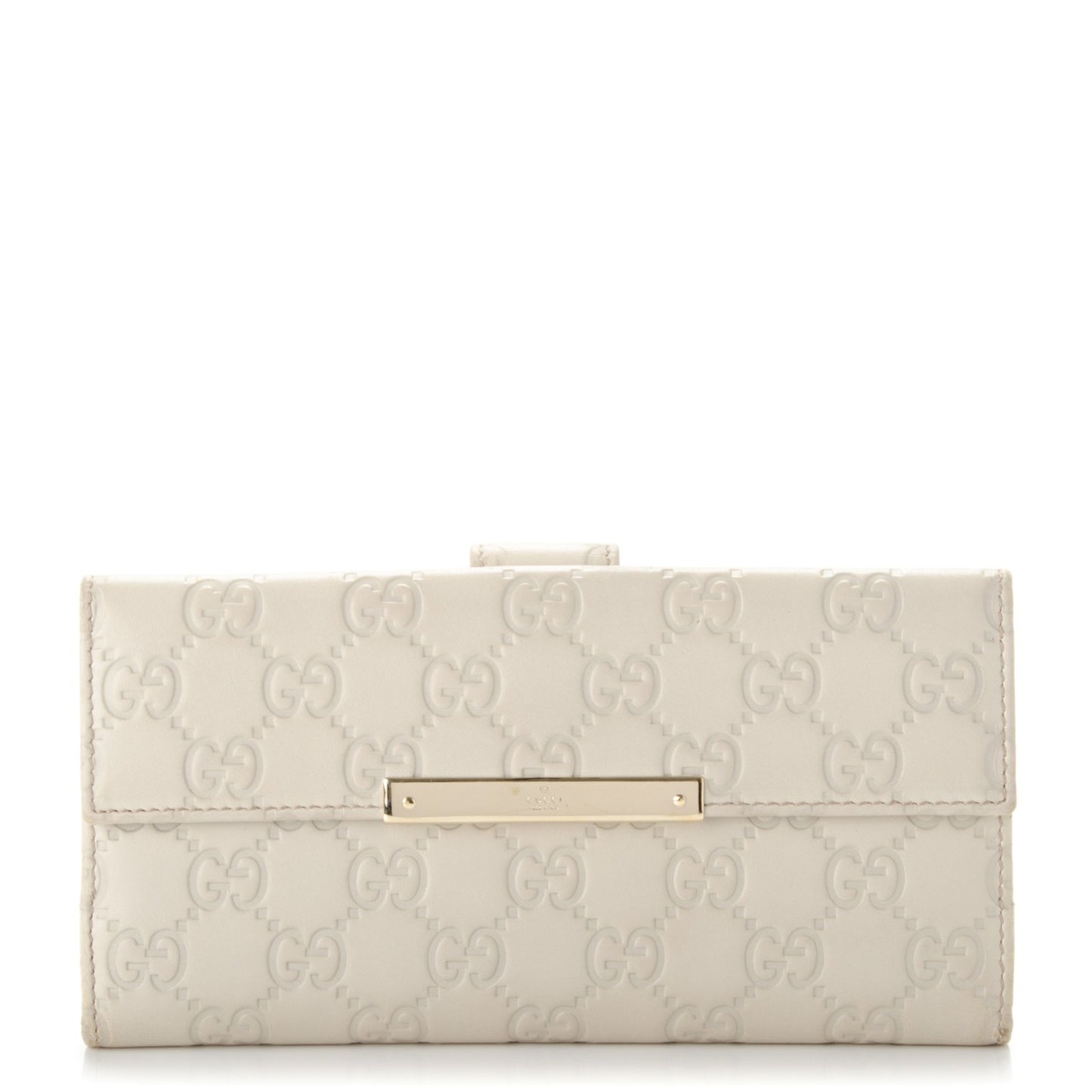 Guccissima Margaux Calfskin Metal Bar Continental Flap Wallet Mystic White