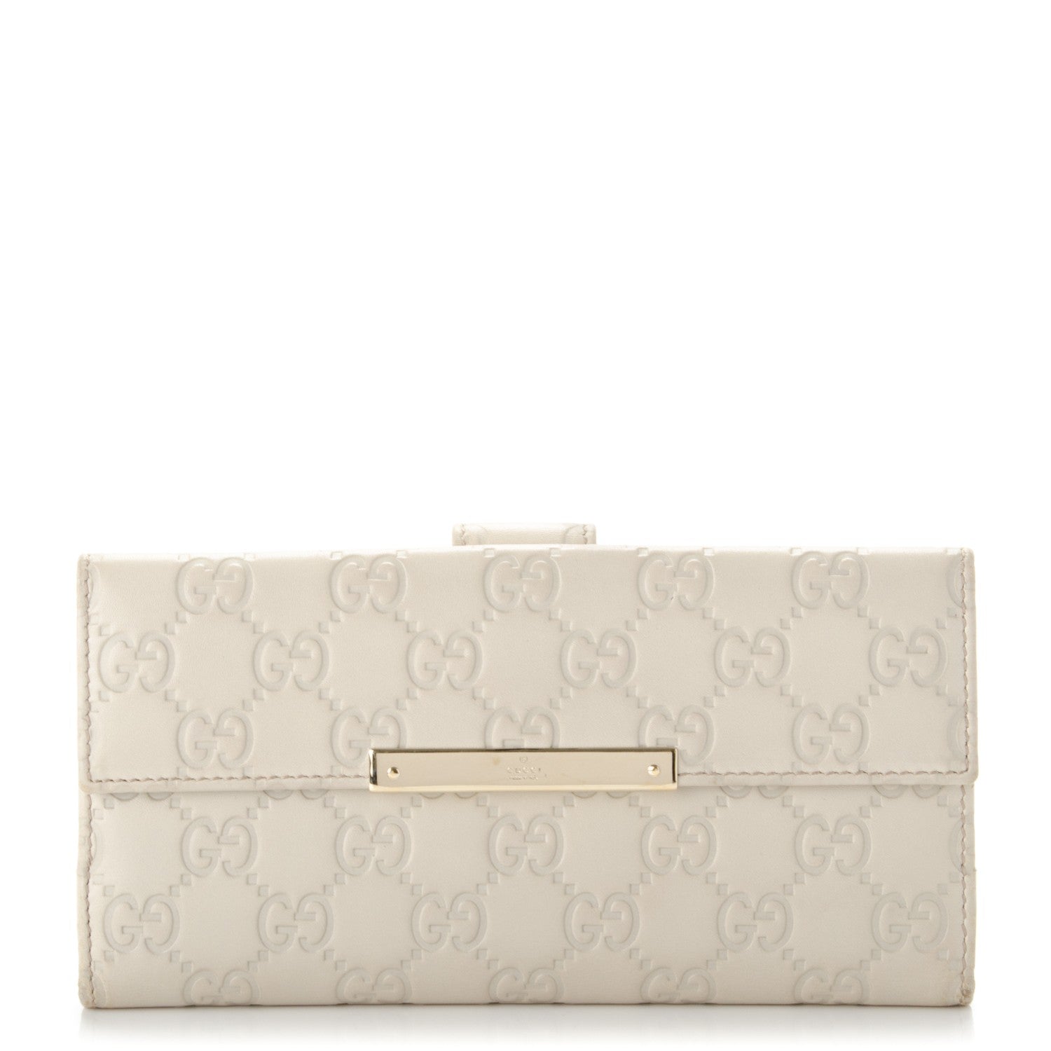 Gucci Guccissima Margaux Calfskin Metal Bar Continental Flap Wallet Mystic White 1 of 7