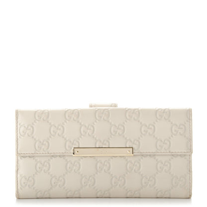 Gucci Guccissima Margaux Calfskin Metal Bar Continental Flap Wallet Mystic White 1 of 7