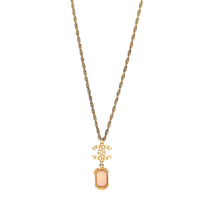 Chanel Pearl Crystal CC Pendant Necklace Gold Pink Pearly White 1 of 6