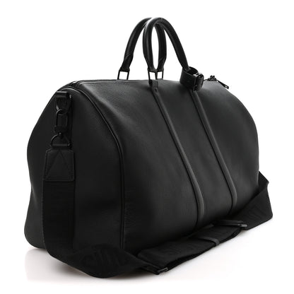 Louis Vuitton Grained Calfskin Aerogram Keepall Bandouliere 50 Black 2 of 8