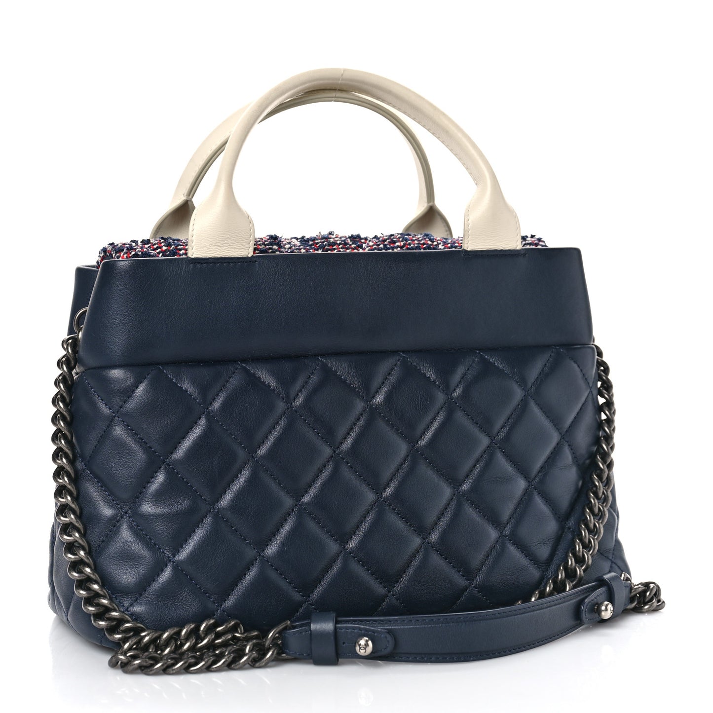 Calfskin Tweed Quilted Small Tote Navy Multicolor