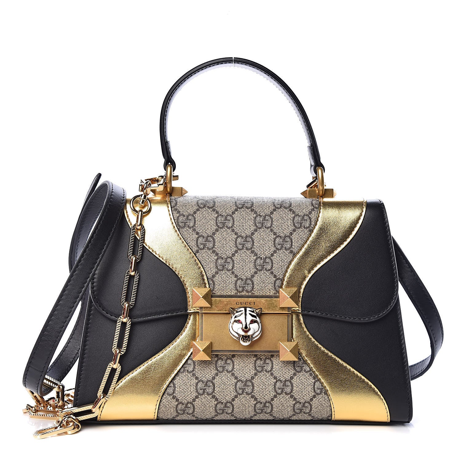 Gucci GG Supreme Monogram Small Osiride Top Handle Bag Black Gold 1 of 12